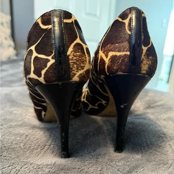 Nine West Giraffe Print Peep Toe Heels - Brown and Black - Picture 4 of 8